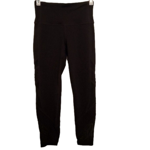 Athleta Black Cropped Leggins Ribbed Detail Mesh Size XXS - Picture 1 of 10